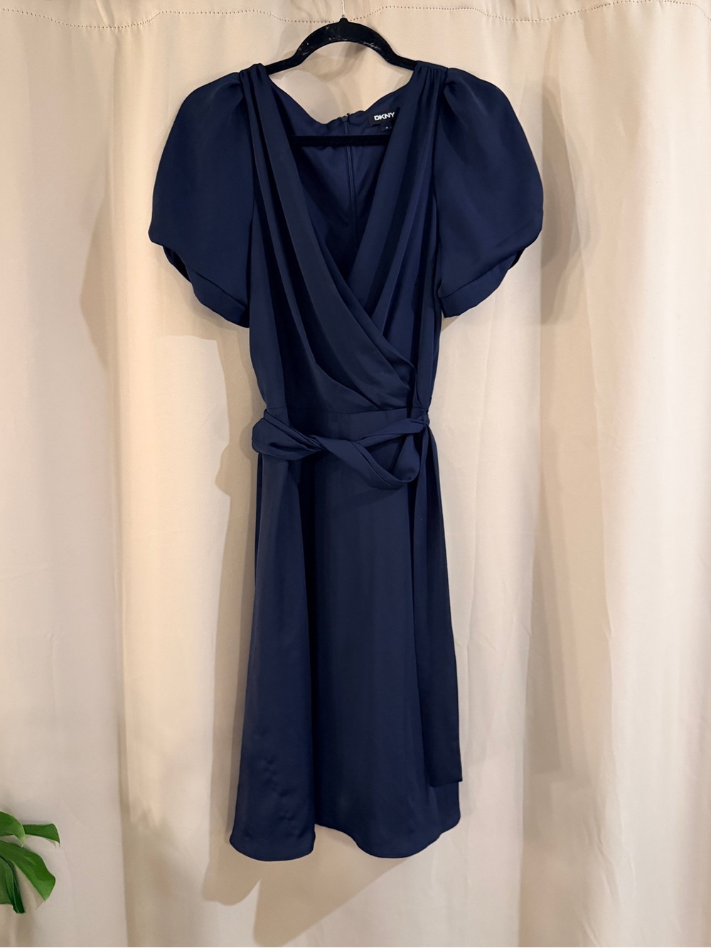 DKNY Deep Navy Wrap Midi Dress with Tie Waist - Picture 1 of 6